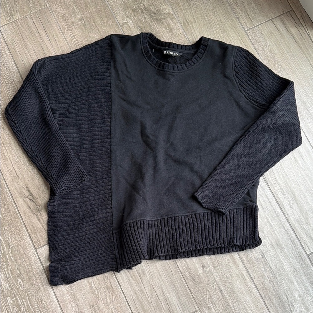 Athleta Black Mixed-Knit Pullover Sweatshirt